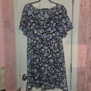 Floral Blue and Black Women's Dress